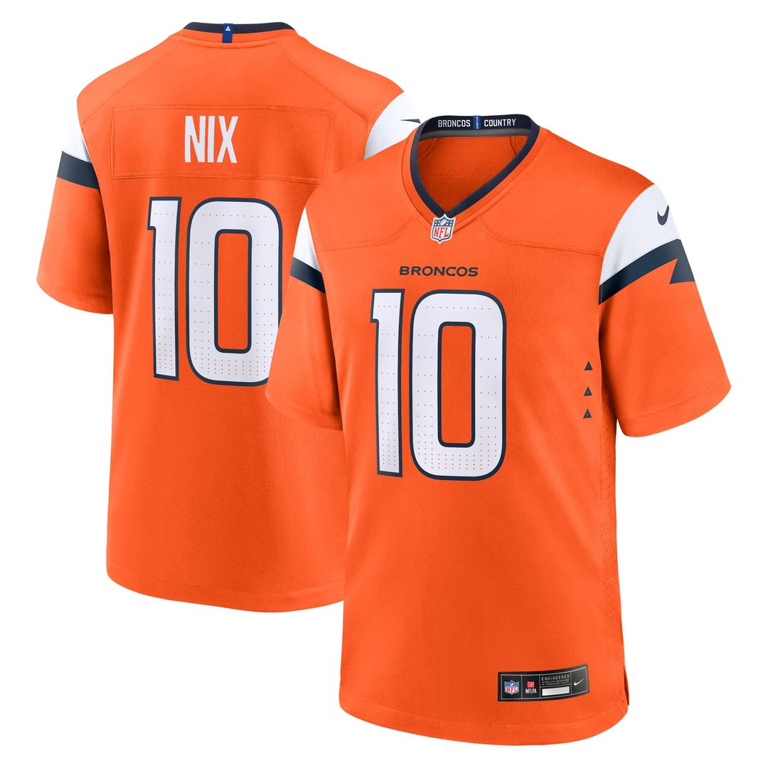 Denver Broncos Bo Nix Nike Orange Player Game Jersey