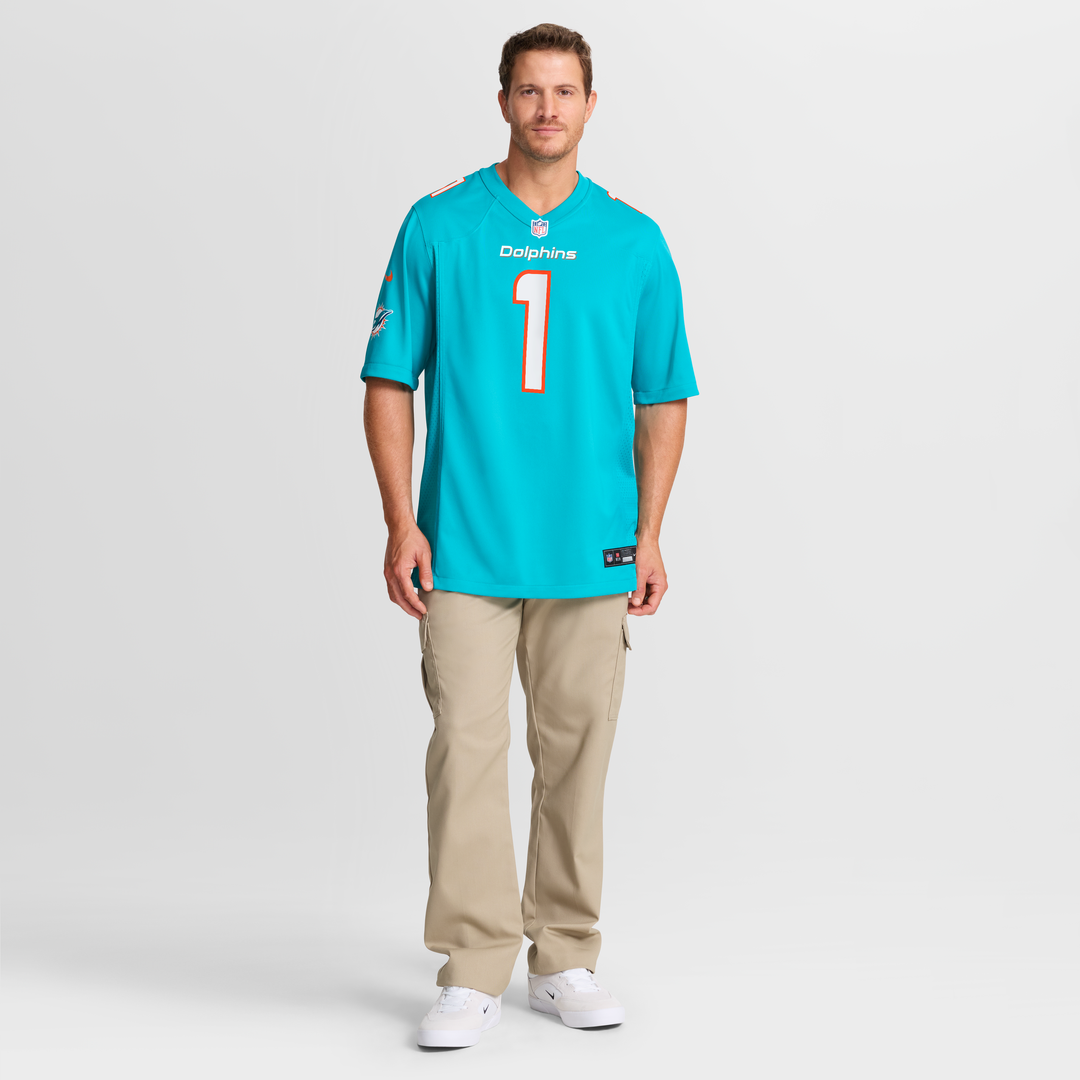 Miami Dolphins Number 1 Dad Nike Aqua Game Jersey